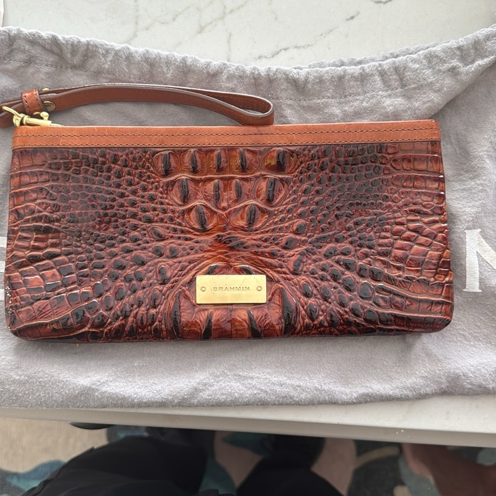Brahmin oversized croc embossed leather wristlet